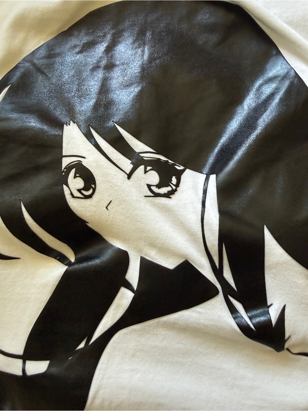 Night Addict White Graphic Tee with Black Anime Print on Back Juniors - Picture 3 of 9